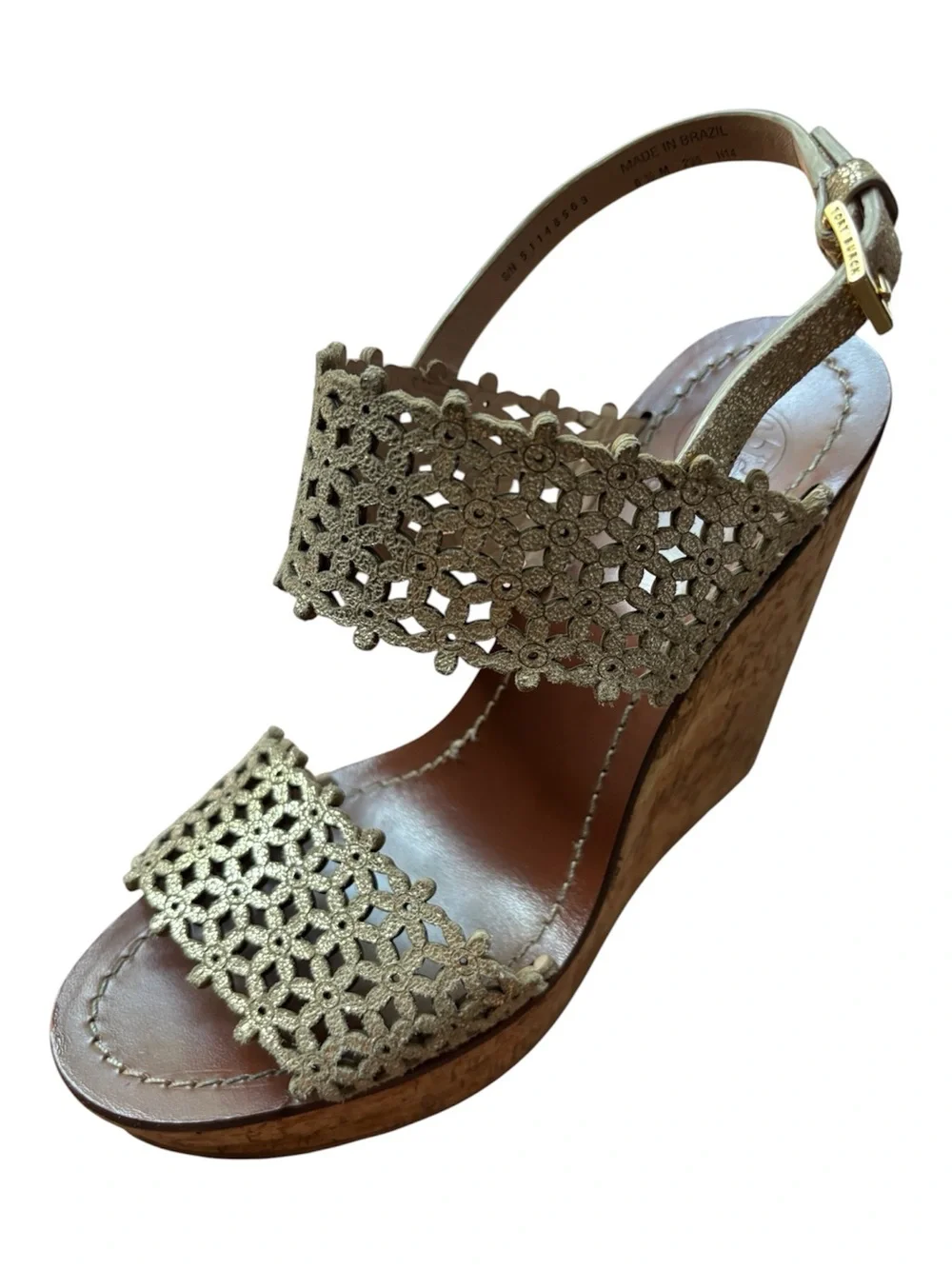 Tory Burch gold Daisy platform wedge
